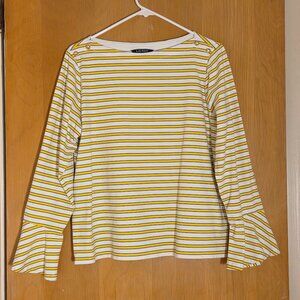 Lauren Ralph Lauren Pullover Top Womens XL Yellow Stripe Flounce Nautical READ
